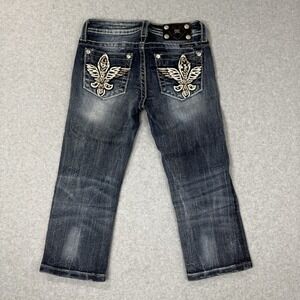 Miss Me Jeans Womens 14 Blue Denim Capri Embellished Distressed Dark Wash 26x18